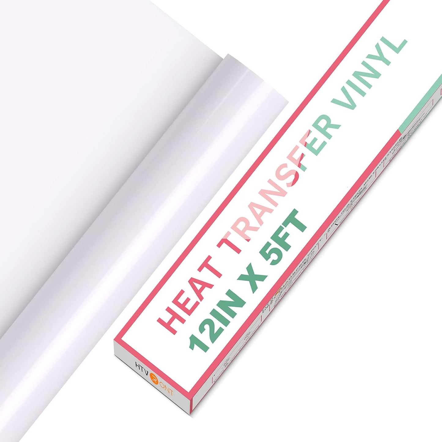 HTVRONT HTV Vinyl Rolls Heat Transfer Vinyl - 12" x 5ft White - Easy to Cut & Weed & Transfer, Great Stickiness, Use Widely, Personalize Gift & Custom Made