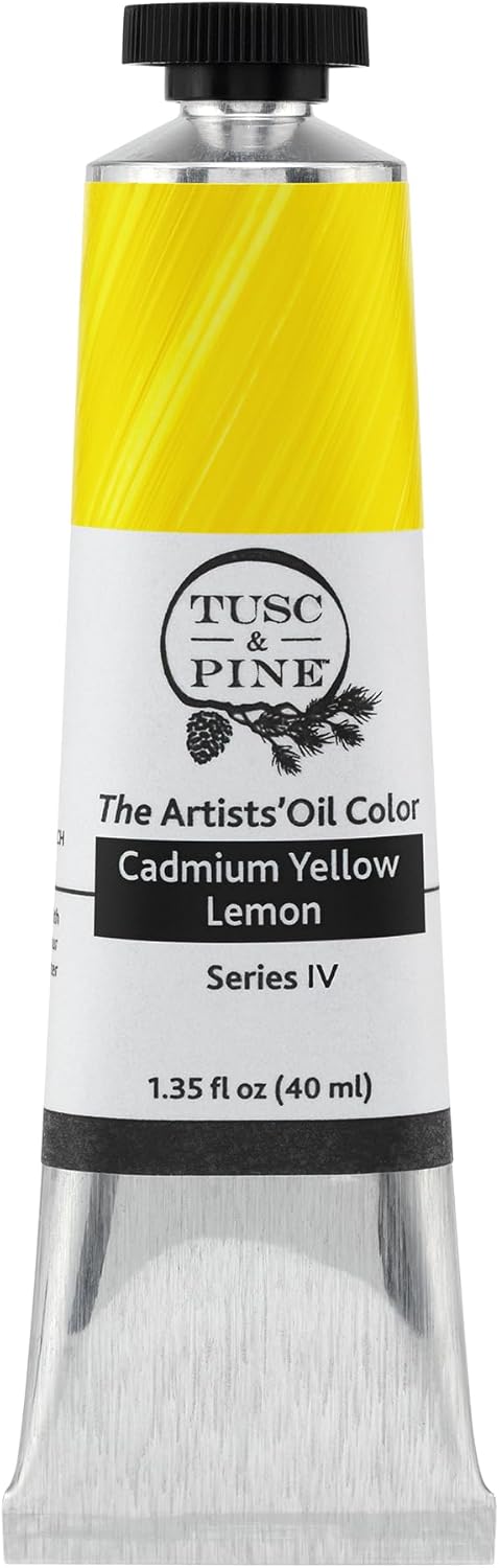 Tusc & Pine Artist Oil Paint - Cadmium Yellow Lemon, 40 ml, Non-Yellowing, Rich & Creamy Consistency, Maximum Pigment Load, Small Batch Milled Oil Paints Made in the USA for Professional Artists