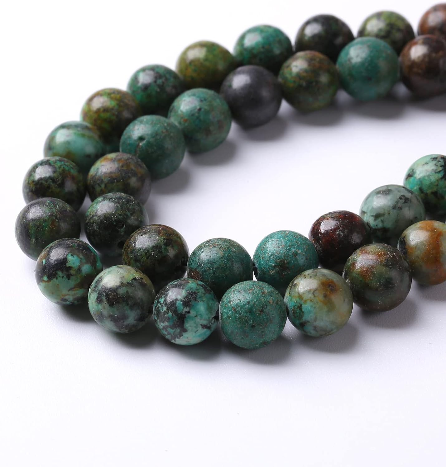 10mm 76pcs Natural African Turquoise Stone Beads for Jewelry Making Round Loose Gemstone Beads DIY Bracelet Necklace Earrings 32" 2 Strands