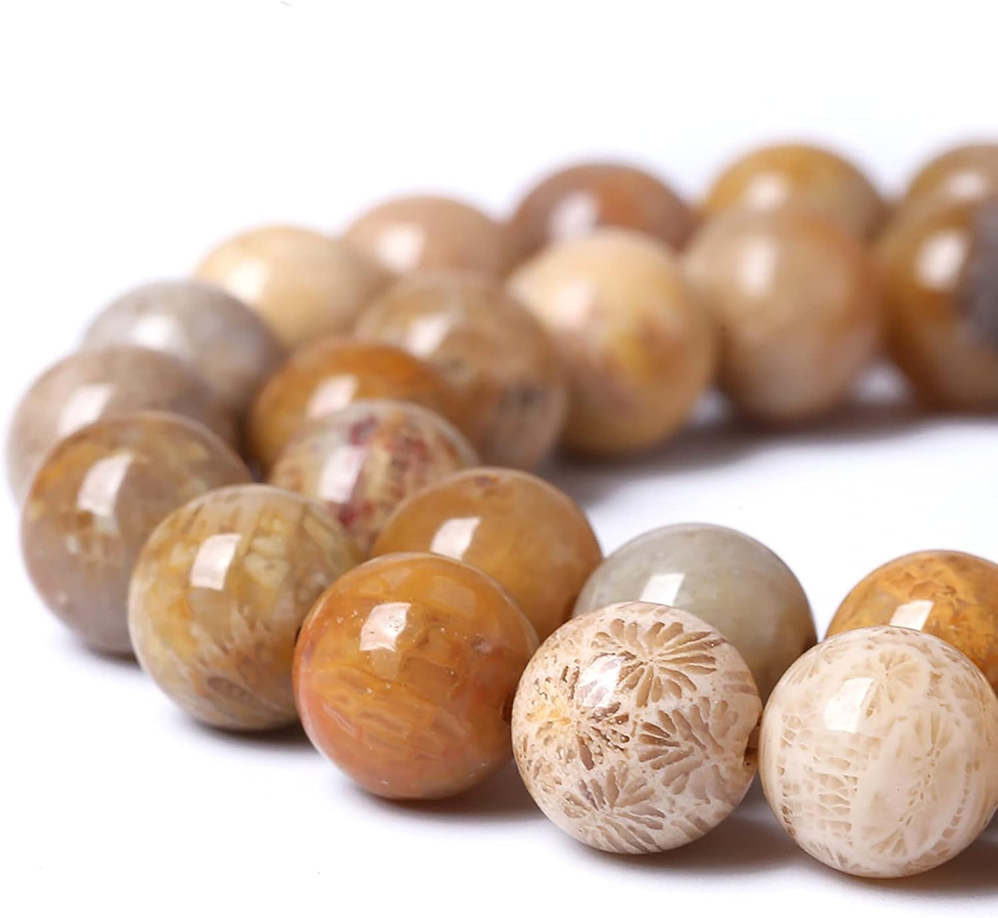 38pcs 10mm Natural Coral Jade Chrysanthemum Stone Beads Round Loose Beads for Jewelry Making,DIY Bracelet Necklace