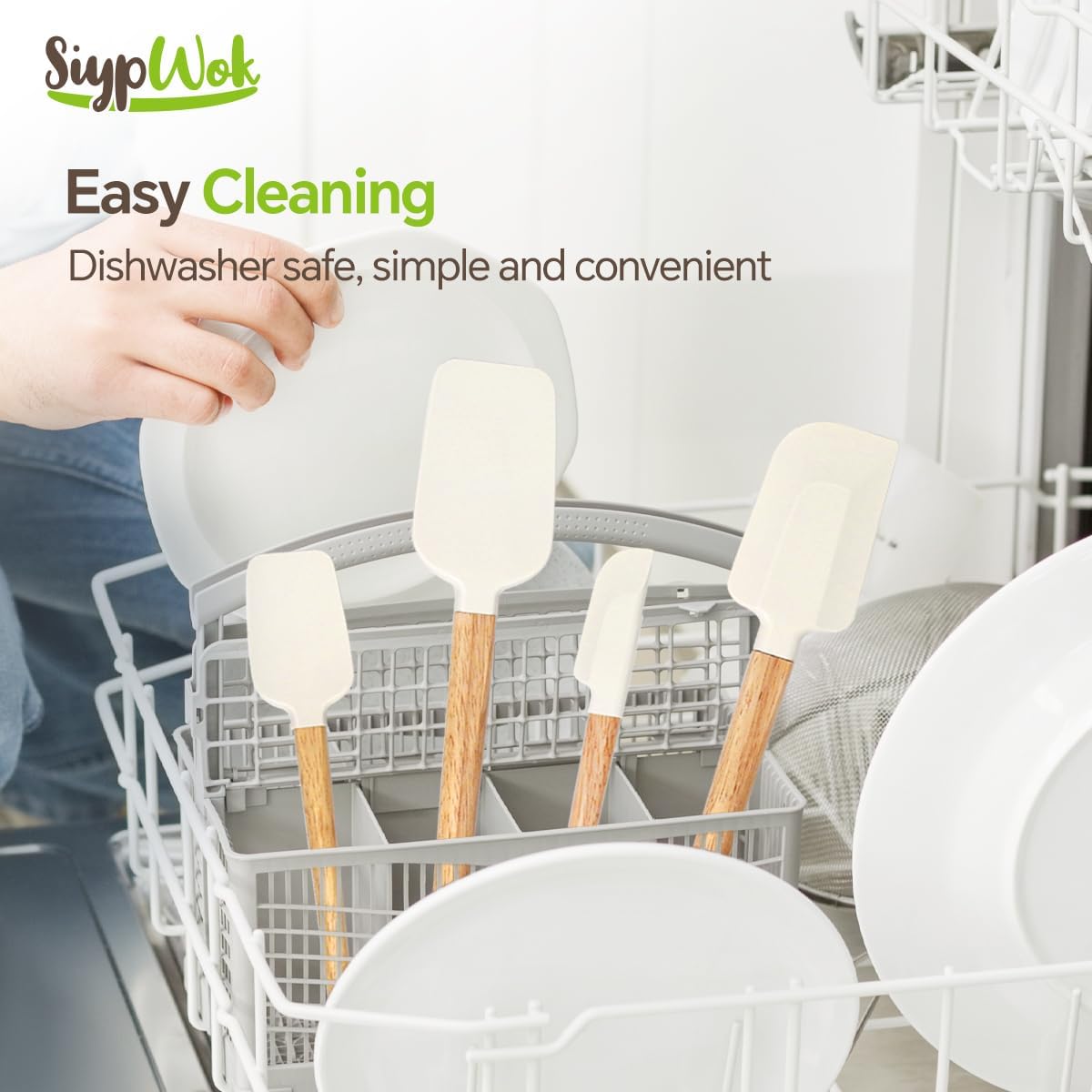 Silicone Spatula Set, Food Grade Rubber Spatula-4 Piece Nonstick Rubber Spatulas, Spoonula, Jar Scraper for Cooking, Baking, Mixing, Frosting - Heat Resistant Up to 600°F (Spatulas-Off White)