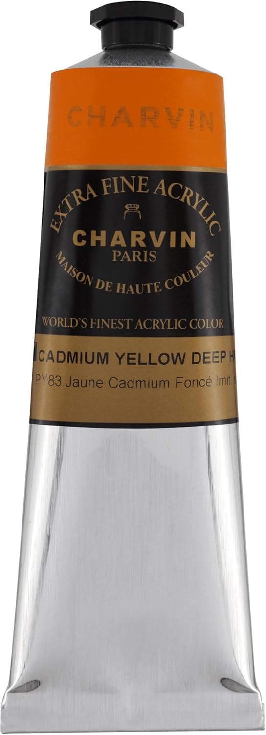 Charvin Extra Fine Professional Artist Acrylic Paint Colors, 150ml Cadmium Yellow Deep Hue