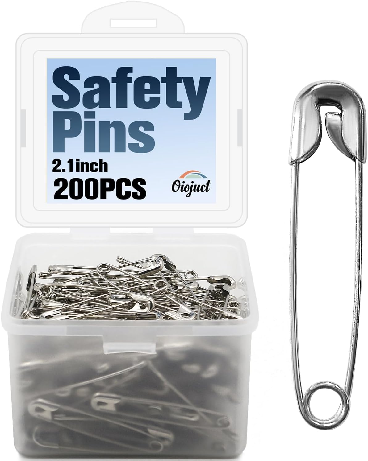 200 PCS Large Safety Pins - 2.1 Inch Heavy Duty Sewing Pins for Clothing, Strong Nickel Plated Steel