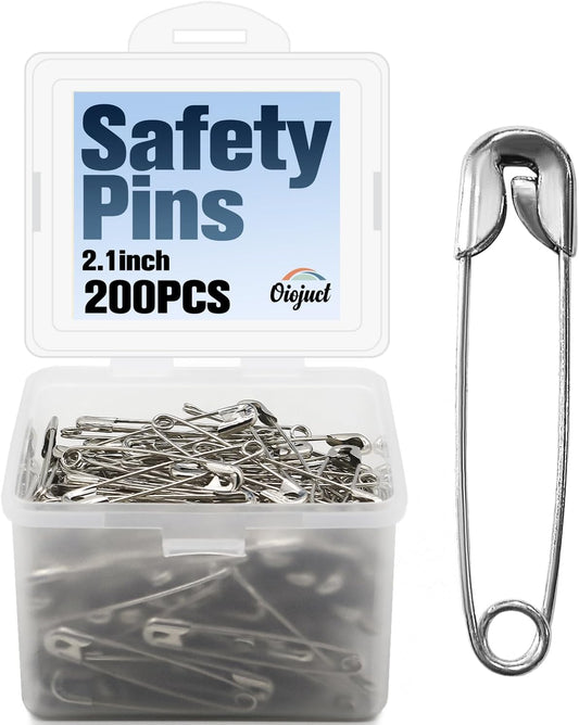 200 PCS Large Safety Pins - 2.1 Inch Heavy Duty Sewing Pins for Clothing, Strong Nickel Plated Steel