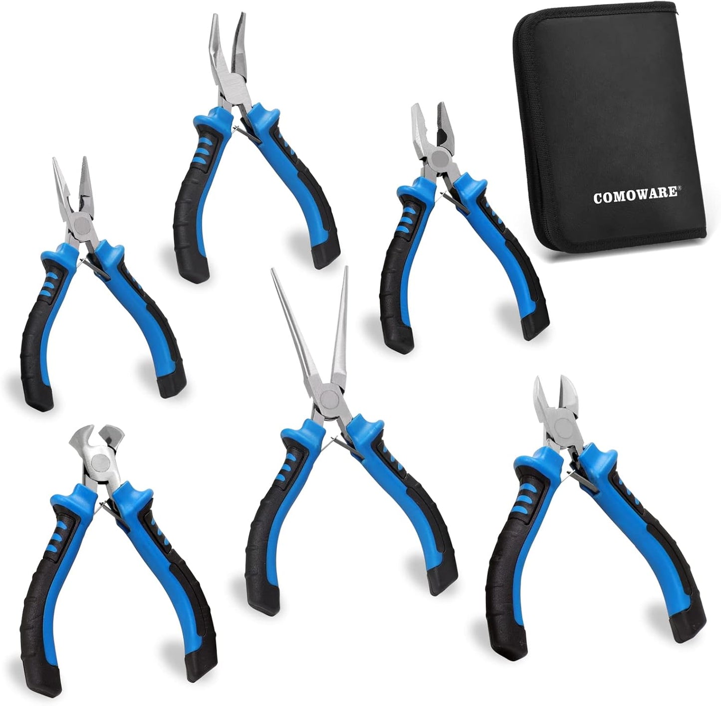 COMOWARE 6-Piece Mini Pliers Set, Multi-Function Precision Tools with Needle, Bent & Cutting Tips for Electronics, DIY & Crafting