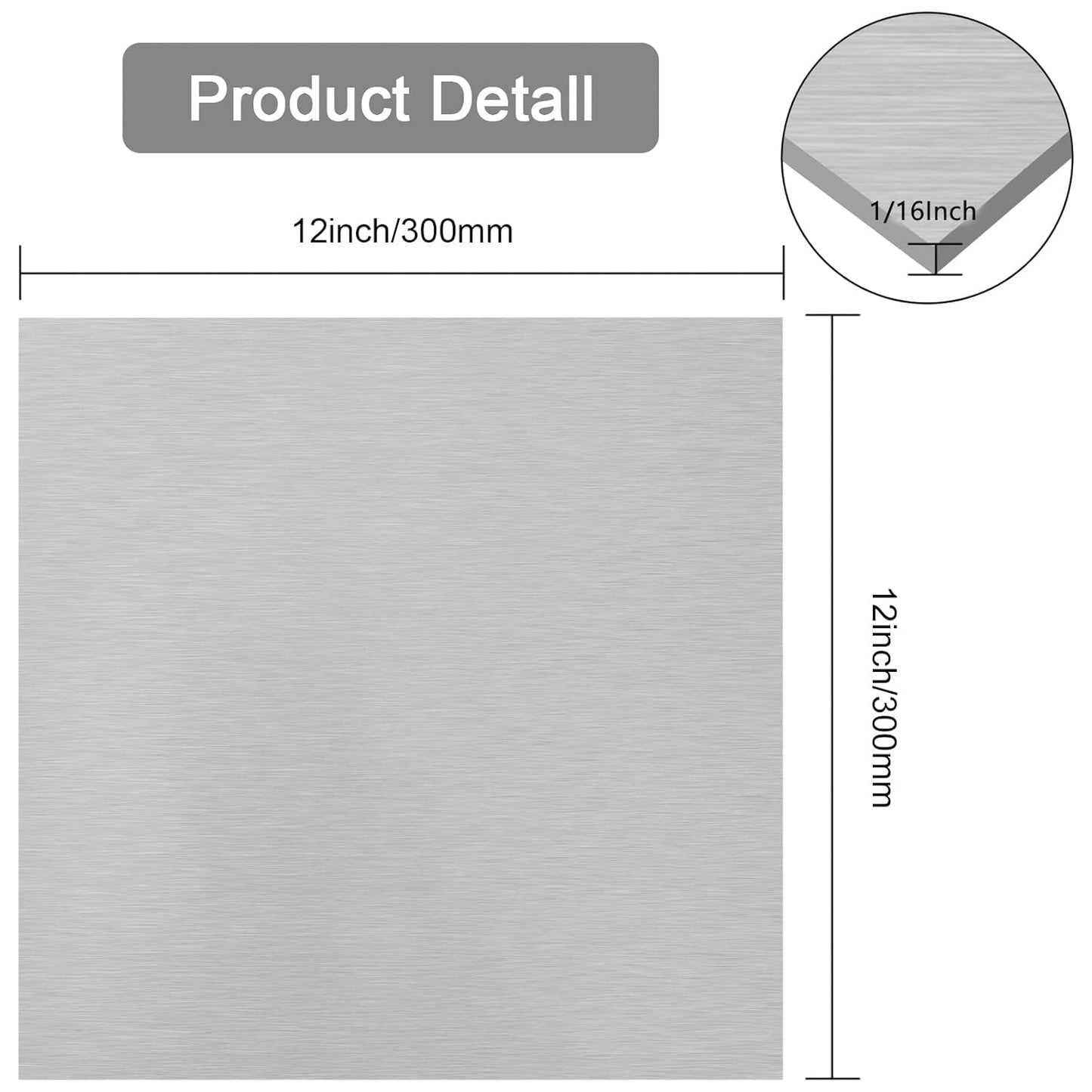5052 H32 Aluminum Sheet 12x12x1/16 Inch, Rectangle, Silver, 1.5mm Thick, Protective Film, Industrial, Crafting