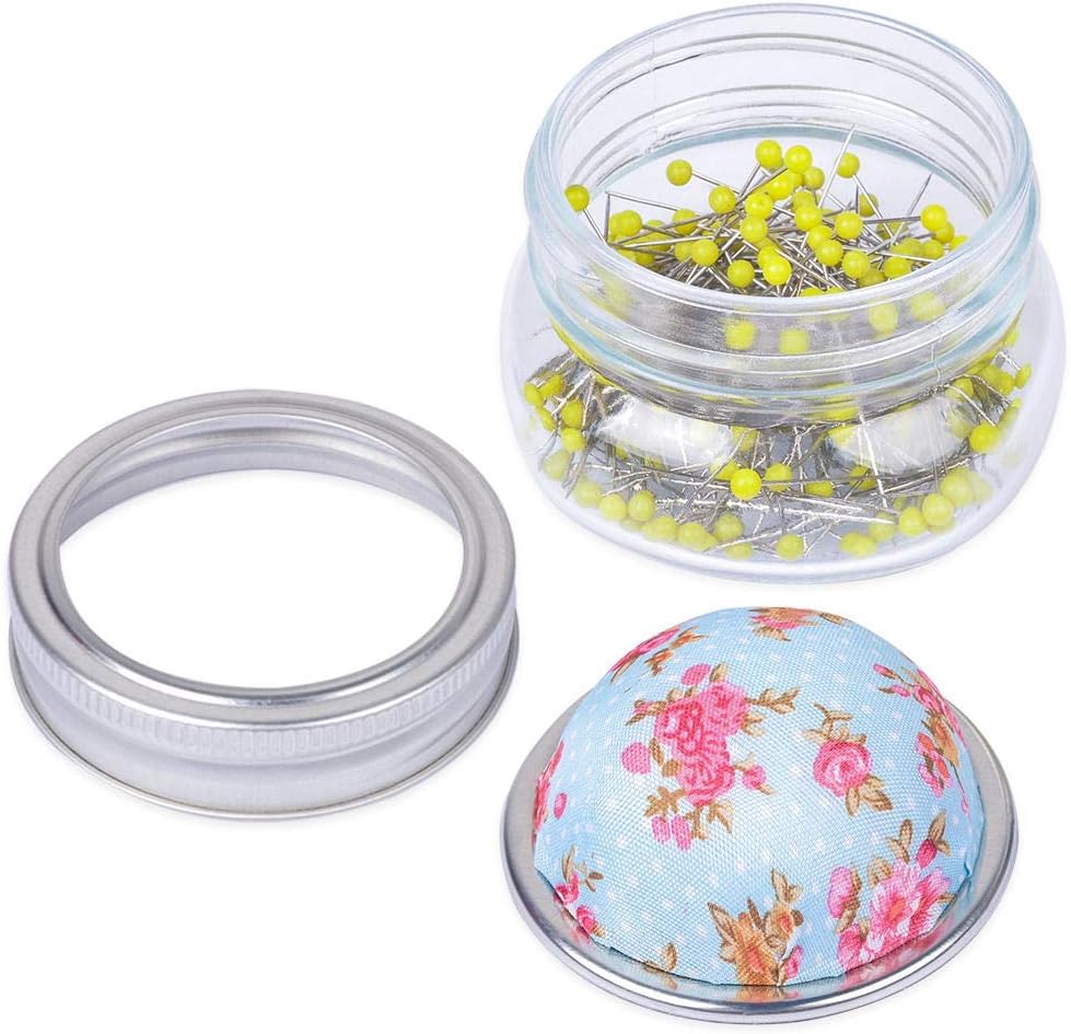 eZAKKA Pin Cushion, Sewing Pins for Sewing with Needle Pin Holder and Glass Bottle 200 Pieces Pearl Needles Quilting Pin Cushion Kit