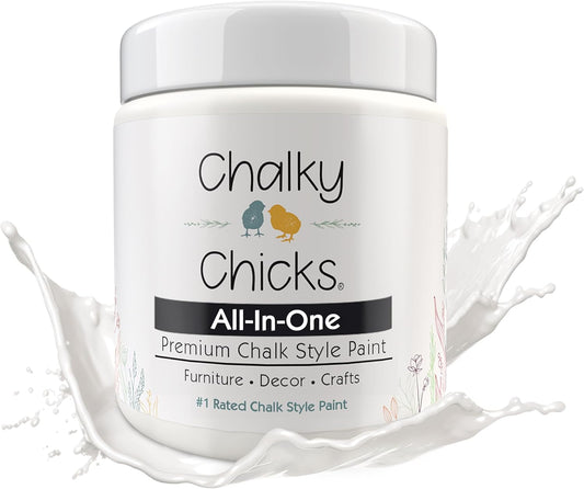 Chalky Chicks All-in-One Chalk Paint for Furniture or Cabinet - 4 Fl Oz - Matte Finish Hail White for Metal, Wood Furniture Paint - No Sanding All-in-One for Home Decor & Crafts, USA Made