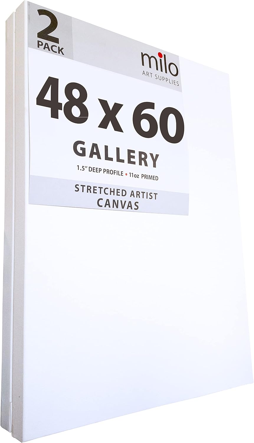 milo Stretched Artist Canvas | 48x60 inches | 2 Pack | 1.5” inch Thick Gallery Profile | 15 oz Primed Large Canvases for Painting, Ready to Paint Art Supplies for Acrylic, Oil