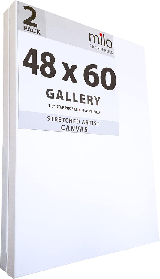 milo Stretched Artist Canvas | 48x60 inches | 2 Pack | 1.5” inch Thick Gallery Profile | 15 oz Primed Large Canvases for Painting, Ready to Paint Art Supplies for Acrylic, Oil