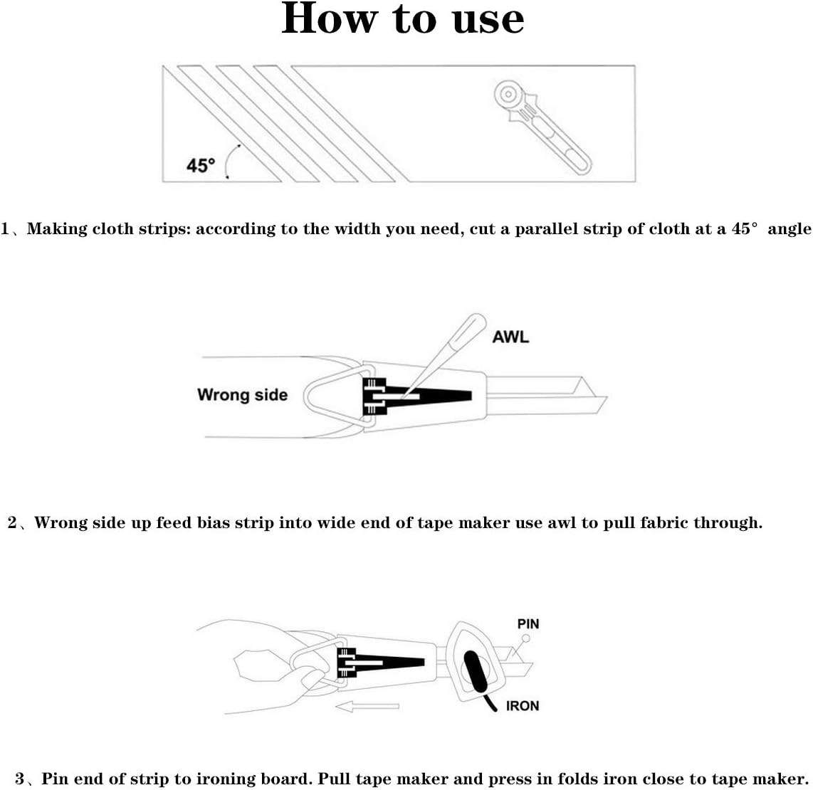 YICBOR Bias Tape Maker 6mm 9mm 12mm 18mm 25mm Fabric Bias Binding Maker with Binder Foot Bradawl Quilting Clips Sewing Pins Kit (Bias Tape Maker(Box))