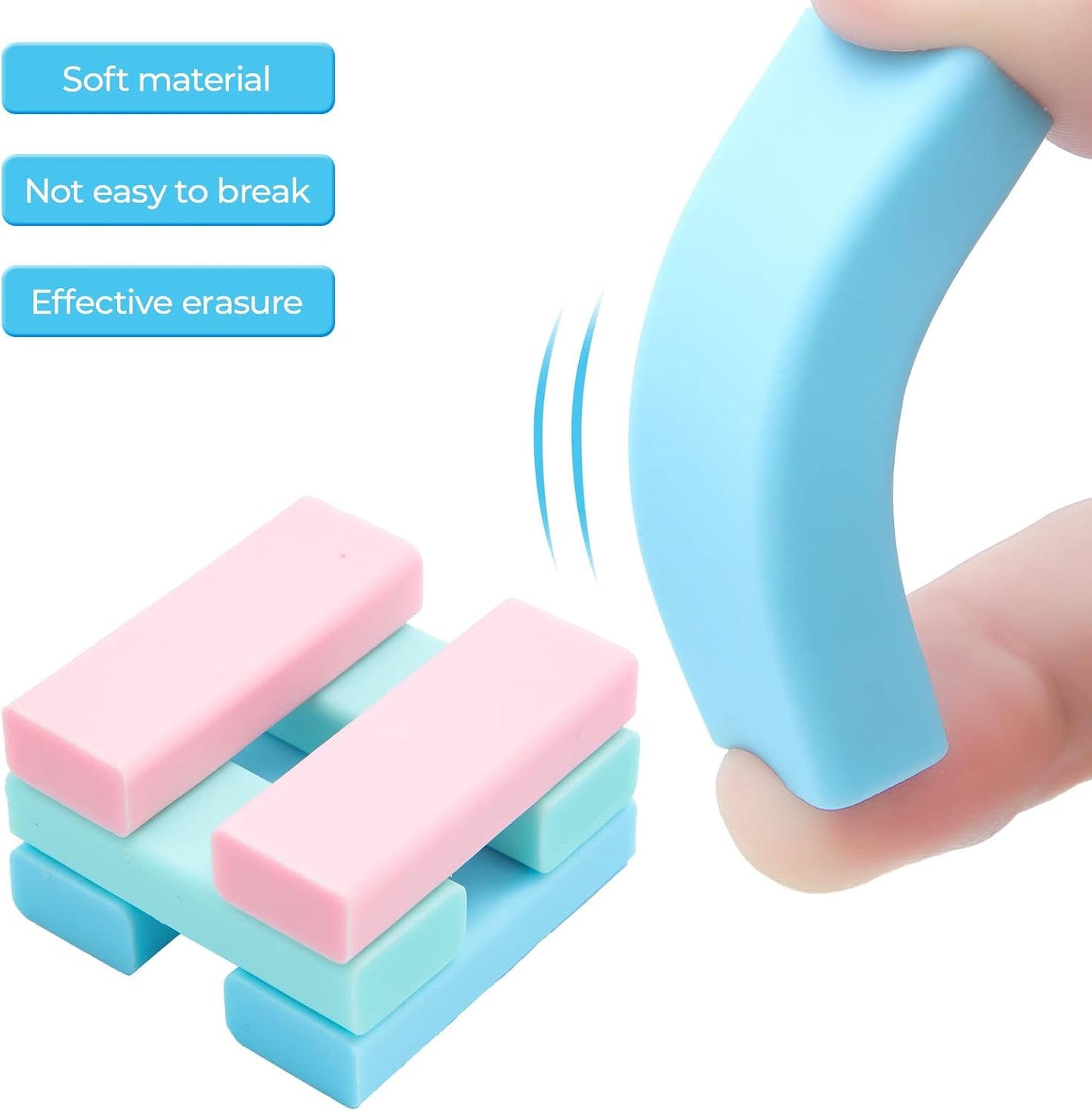 M&G 6 Pack Rubber Erasers Sliding Retractable Eraser, 3 Colors Soft Cute Erasers Push Pull Large Pencil Eraser with Transparent Plastic Sleeve for Students Kids, School Office Home Supplies