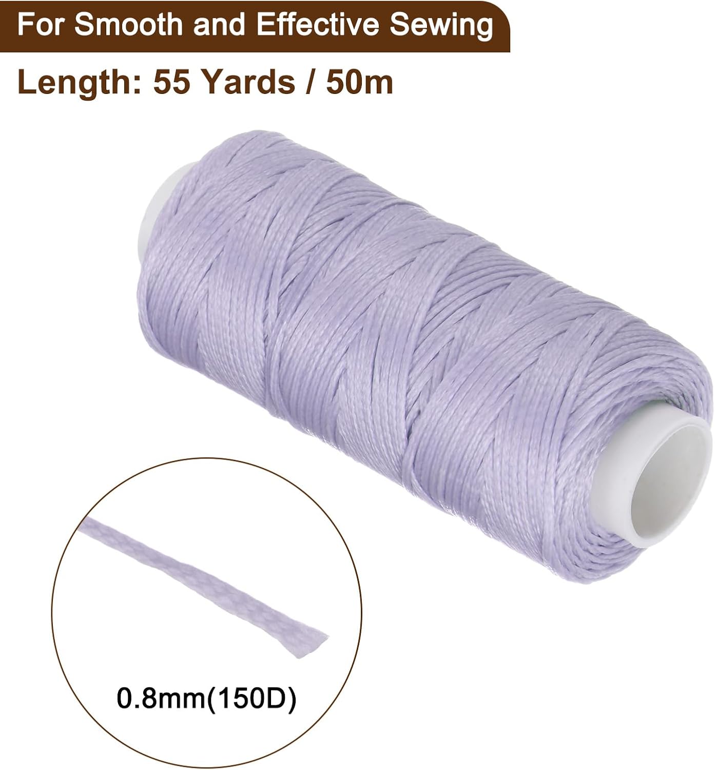uxcell Leather Sewing Waxed Thread, 55 Yards / 50m 0.8mm 150D Flat Polyester All-Purpose Threads for Leather Crafts, Bookbinding, Lilac