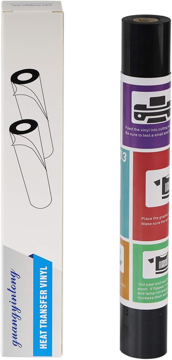 Guangyintong Heat Transfer Vinyl HTV Rolls, 12" x 8ft Iron on Vinyl for T-Shirts, Glossy Surface, Easy to Cut & Weed for Heat Vinyl Design
