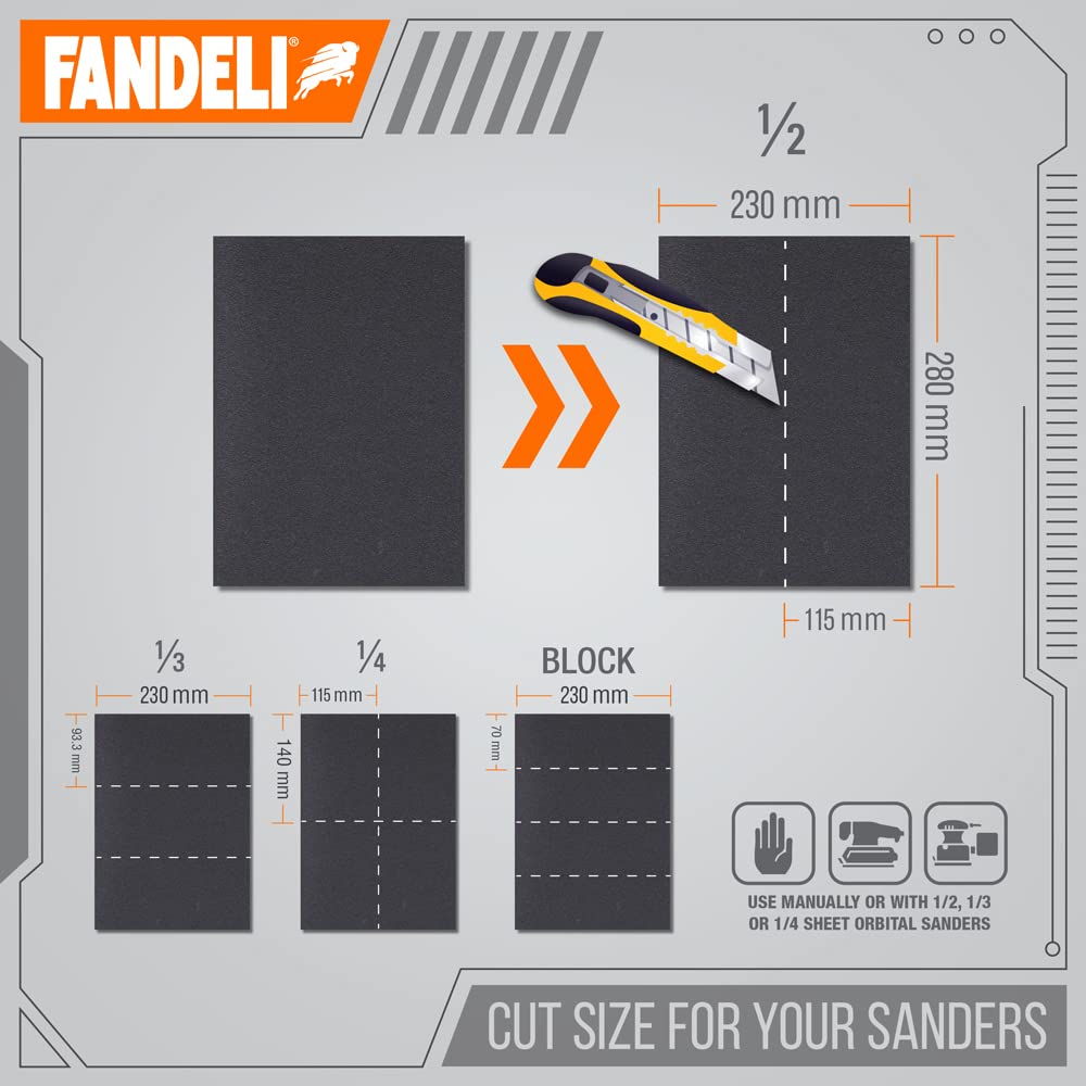 Fandeli | Waterproof Sandpaper | for Car Polishing, Wooden Furniture Sanding and Metal Sanding | Water Resistant (Assorted Grits (220, 320, 400)