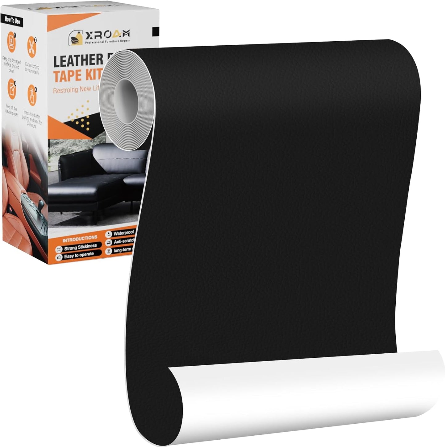 Leather Repair Tape, 4.7x63 inch Leather Patches for Furniture, Self Adhesive Leather Repair Patch for Sofas, Couches, Leather Covers, Seats, Chairs, Vinyl Repair Tape Black