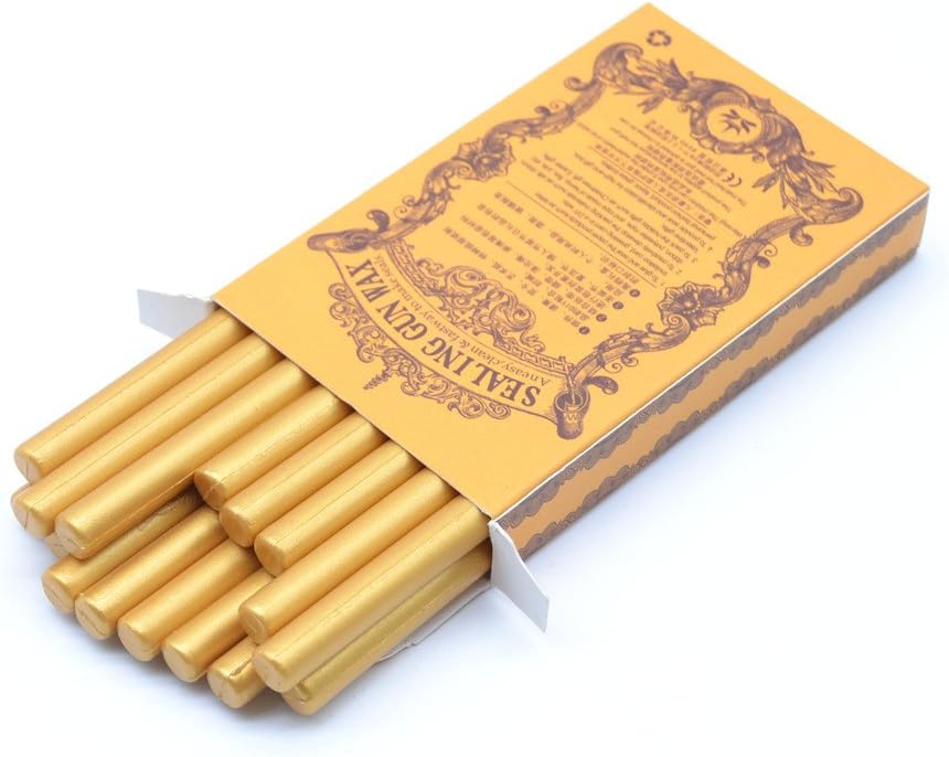 Melting Glue Gun Sealing Wax Sticks for Envelope Thanksgiving Card, Party or Wedding Invitation, Xmas Wrapping,Mini Size, Pack of 16 in Amber Gold