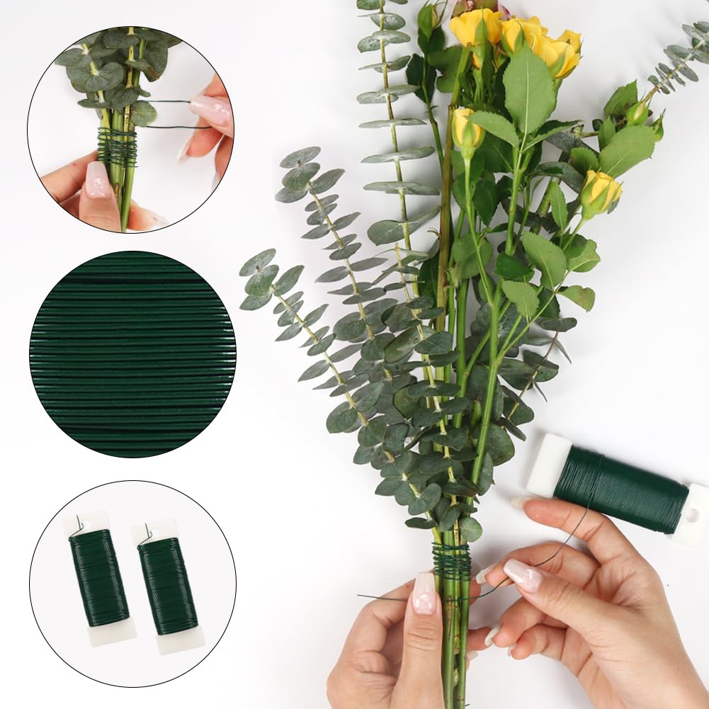 Tenn Well Green Floral Wire, 3 Pack Christmas Wreath Wire, 295 Feet 22 Gauge Florist Ties for Flower Arrangements, Christmas Ornaments, Wreath Making, Gardening, Crafts
