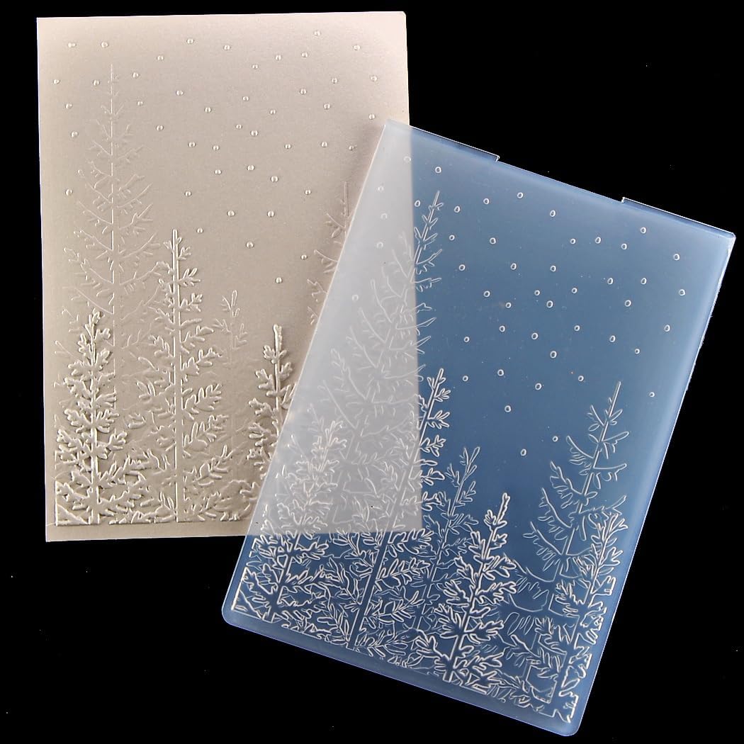 KWELLAM 3D Merry Christmas Snowfall Tree Woodland Background Plastic Embossing Folders for Card Making Scrapbooking and Other Paper Crafts 3080401