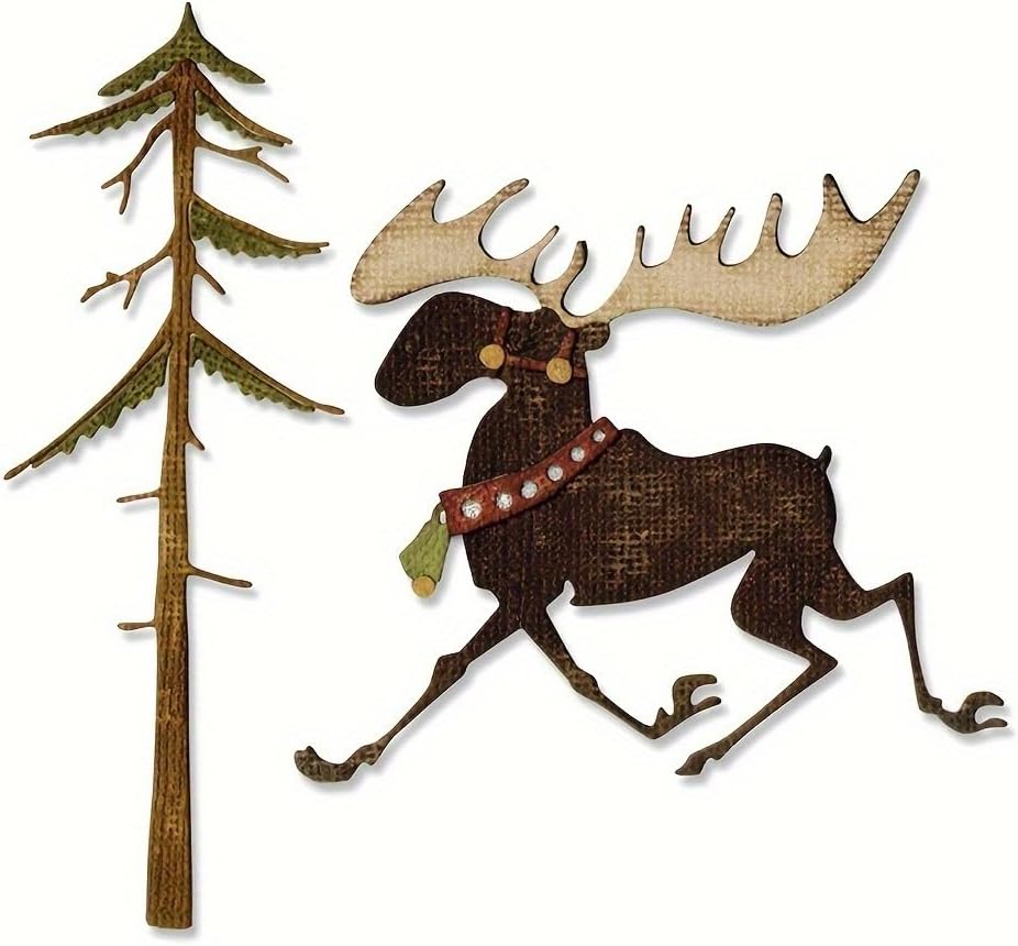 Lapoo Festivals Metal Cutting Die for Scrapbooking - Durable, Cut Stencils for DIY Scrapbook Photo Album Decorative Paper Card, Card Making Supplies, Embossing (Deer and The Tree 4.6 x 4.3 in)