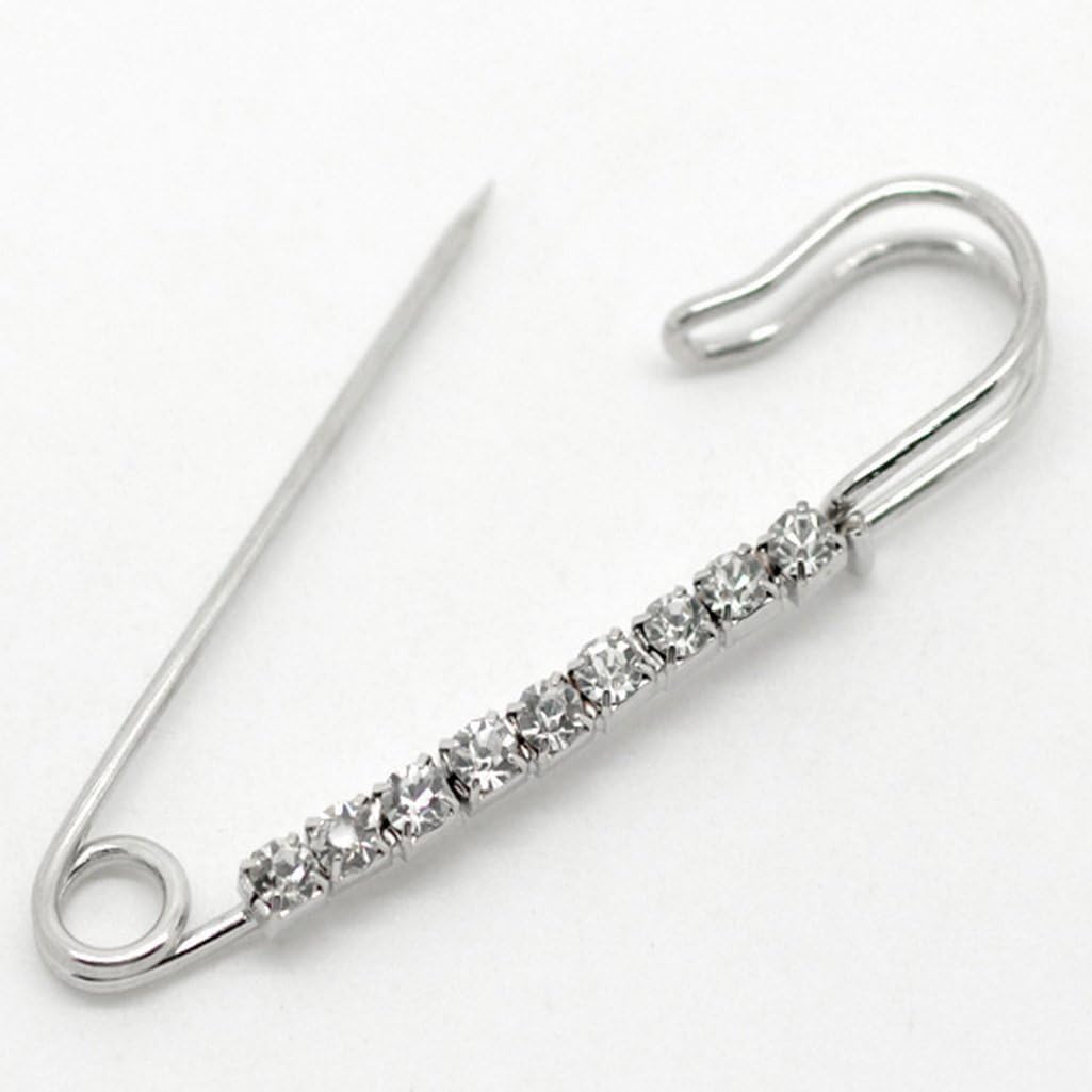 HOUSWEETY 10 Pcs Safety Pins Encrusted with White Rhinestone 6.5x1.8 cm - Personalized Design - Charm for Fashion