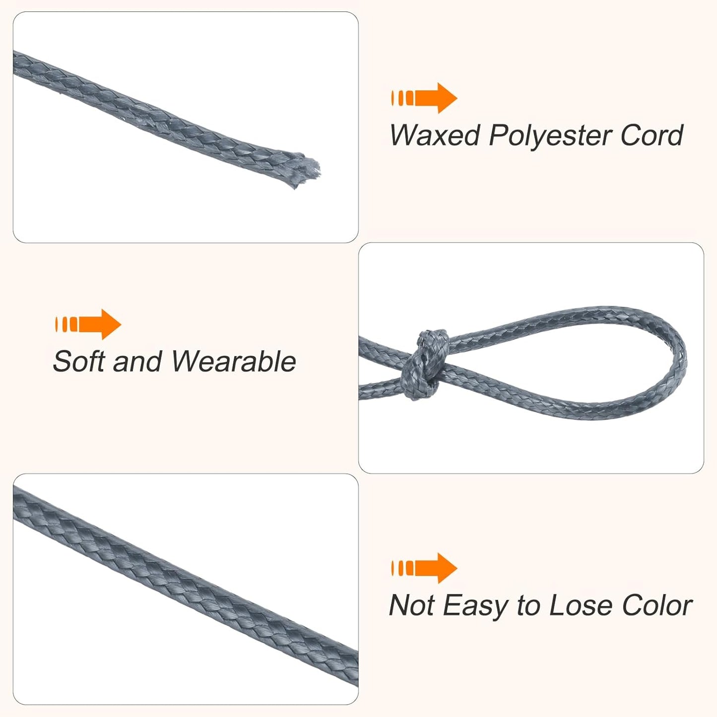 MECCANIXITY Waxed Cord 2.5mm Waxed Polyester Cord 87 Yard Wax String for Bracelet Making, Necklaces, Beading, Jewelry Making and DIY Crafts(Dark Gray)