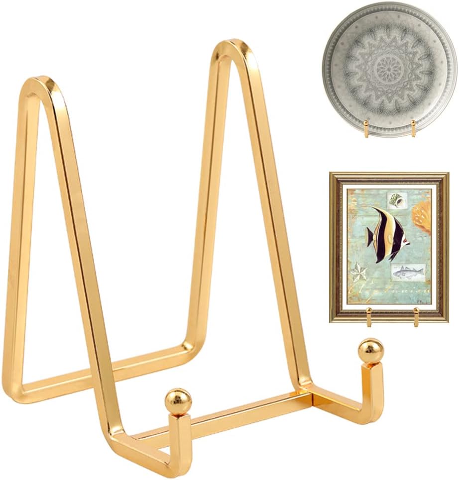 Plate Holder Easel Display Stand - 4.5 inch Metal Plate Stands for Display - Tabletop Picture Stand - Gold Iron Easels for Display Pictures | Photo Frames | Book | Decorative Plates | Plaque -4 Pack