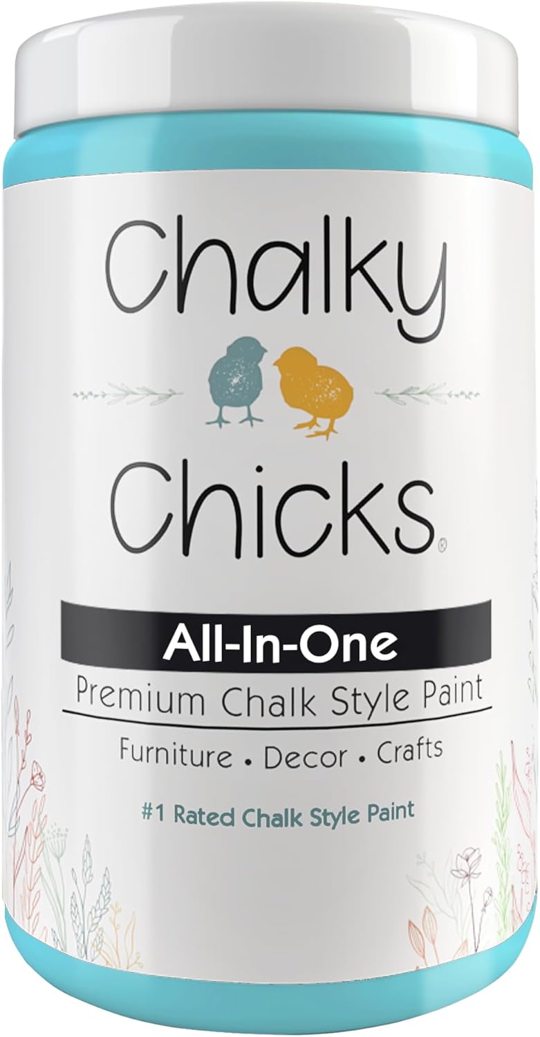 Chalky Chicks All-in-One Chalk Paint for Furniture or Cabinet - 32 Fl Oz - Matte Finish Aqua Bay (Aqua Blue) for Metal, Wood Furniture Paint - No Sanding All-in-One for Home Decor & Crafts, USA Made