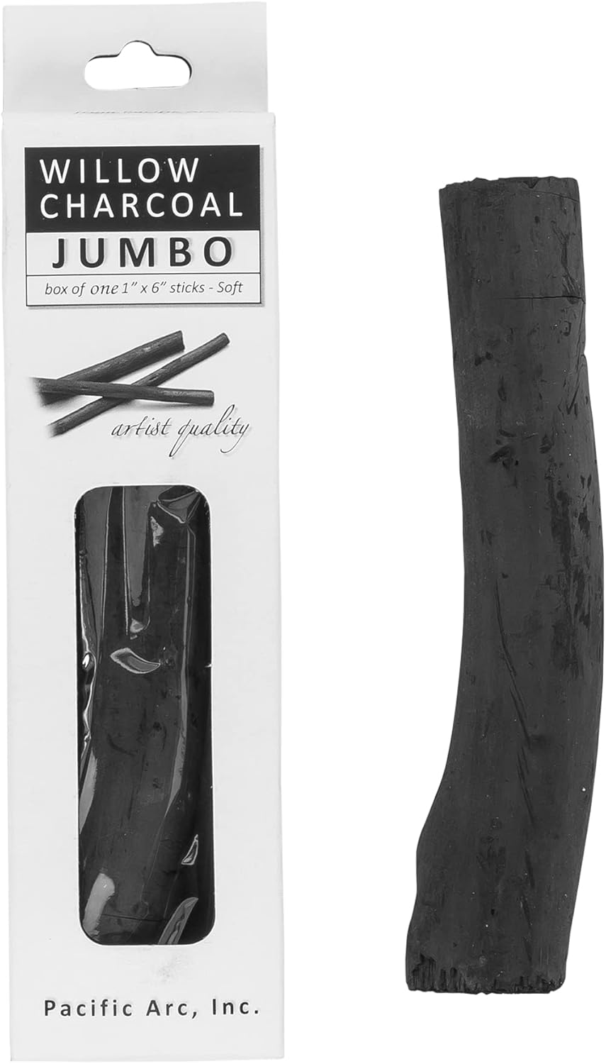 Pacific Arc Large Willow Charcoal Stick, Soft, Black, Willow Charcoal for Sketching and Drawing