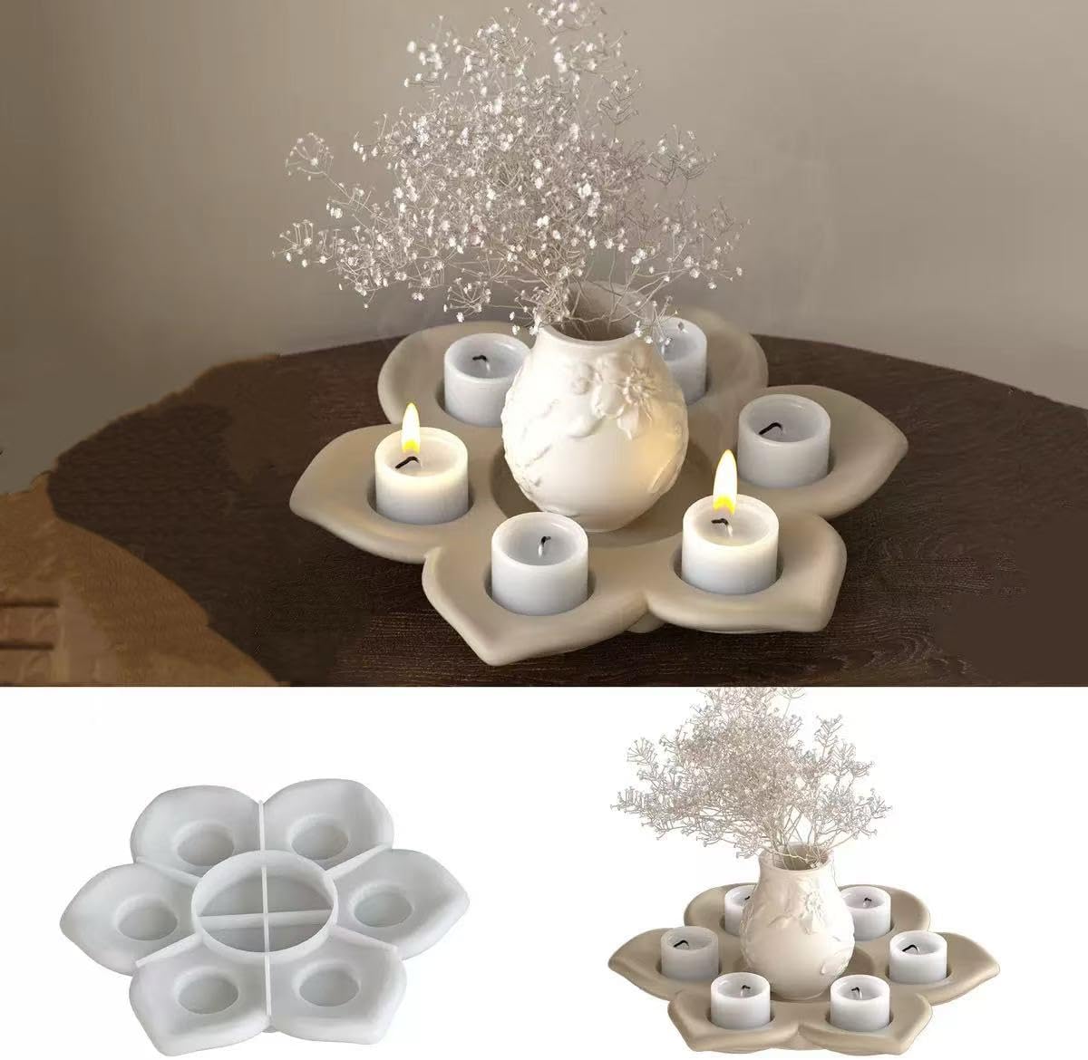 Large Size Lotus Tealight Candles Holder Resin Mold, 7 Empty Spaces 3D Flower Candlestick Epoxy Casting Silicone Molds, Big Tea Light Candle Holders Paint Tray Palette Resin Mold