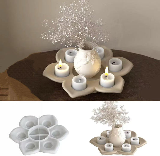 Large Size Lotus Tealight Candles Holder Resin Mold, 7 Empty Spaces 3D Flower Candlestick Epoxy Casting Silicone Molds, Big Tea Light Candle Holders Paint Tray Palette Resin Mold