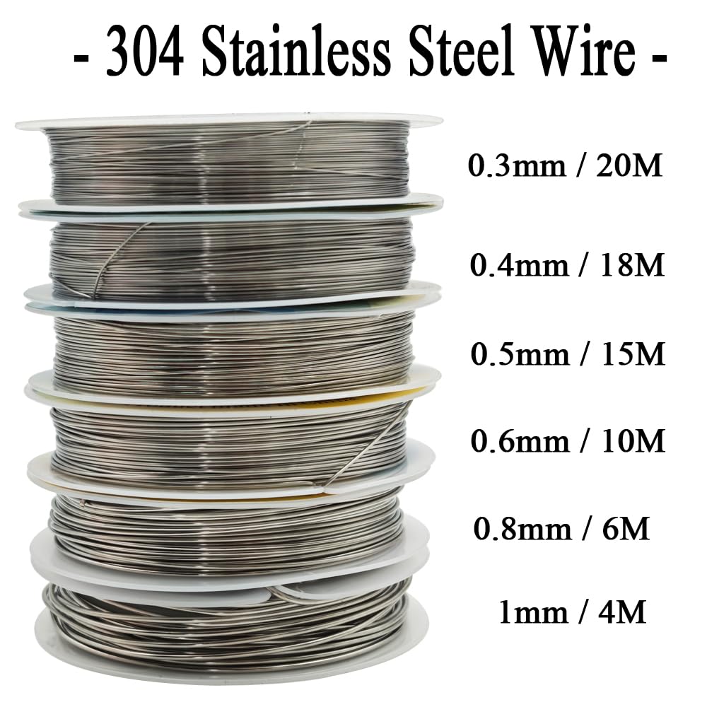 INSPIRELLE 6 Packs 304 Stainless Steel Craft Wire Mixed Sizes Bendable Metal Wire for Jewelry Craft Making for Beginner Practice