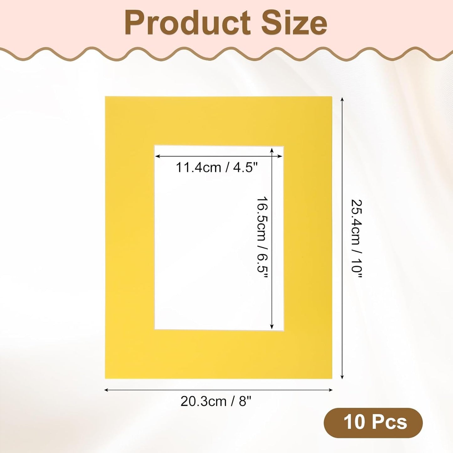 uxcell 10Pcs Picture Mats, 8 x 10 Mat Board Center for 5 x 7 Pictures Acid Free White Core Bevel Cut Frame Mattes for Display Art Measuring, Yellow