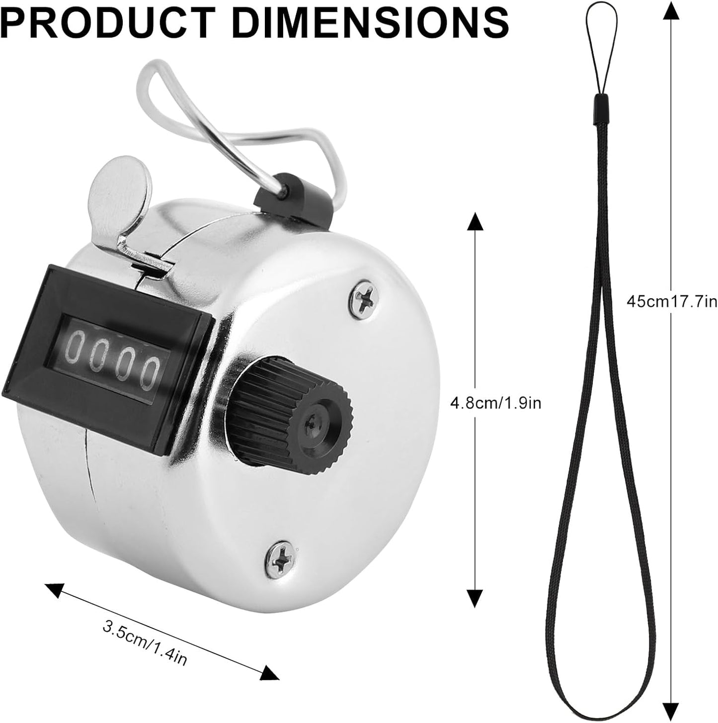 2 Pack Hand Tally Clicker Counter – 4 Digit Metal Mechanical Hand Counter with Lanyard for People Counting, Lap Tracking, Knitting, Pitch, Golf, Coaching, Umpire, Events
