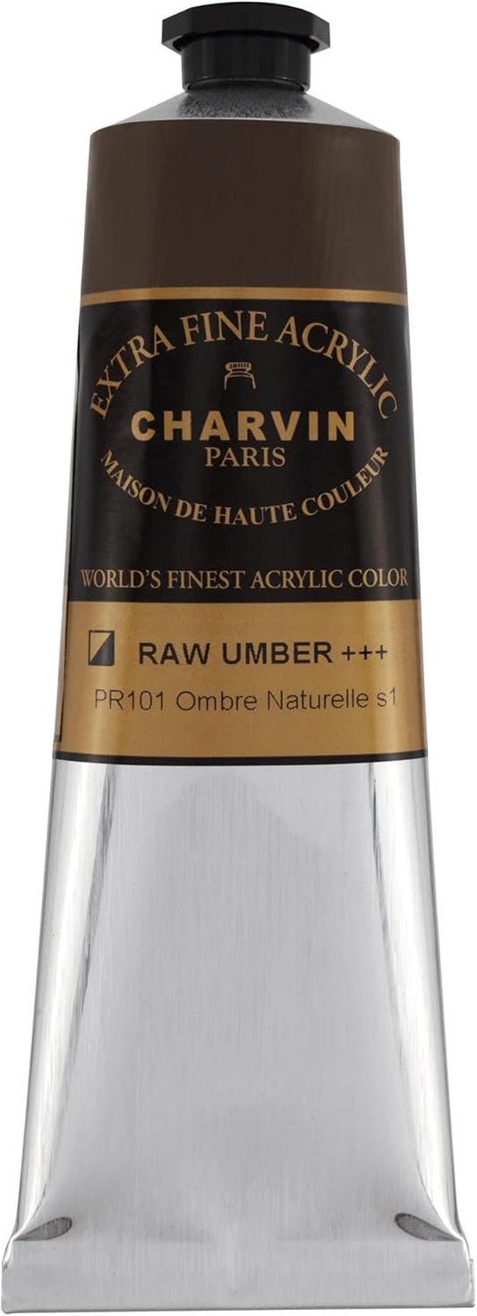 Charvin Extra Fine Professional Acrylic Paint - Raw Umber, 150ml Tube, Triple-Milled, Lightfast Pigments, Open Stock Artist Acrylic Paints in Nature-Inspired Hues