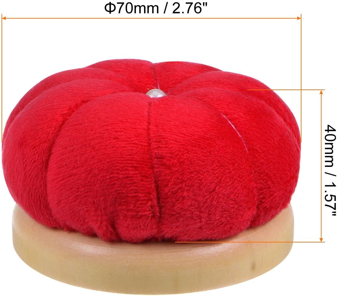 HARFINGTON Wooden Base Needle Pincushions Japanese Style Pin Cushions Round Pin Cushion Needle Holder for Sewing Quilting Needlework DIY Crafts, Red