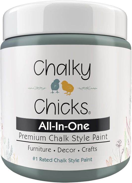 Chalky Chicks All-in-One Chalk Paint for Furniture or Cabinet - 4 Fl Oz - Matte Finish Sea Glass (Light Blue) for Metal, Wood Furniture Paint - No Sanding All-in-One for Home Decor & Crafts, USA Made