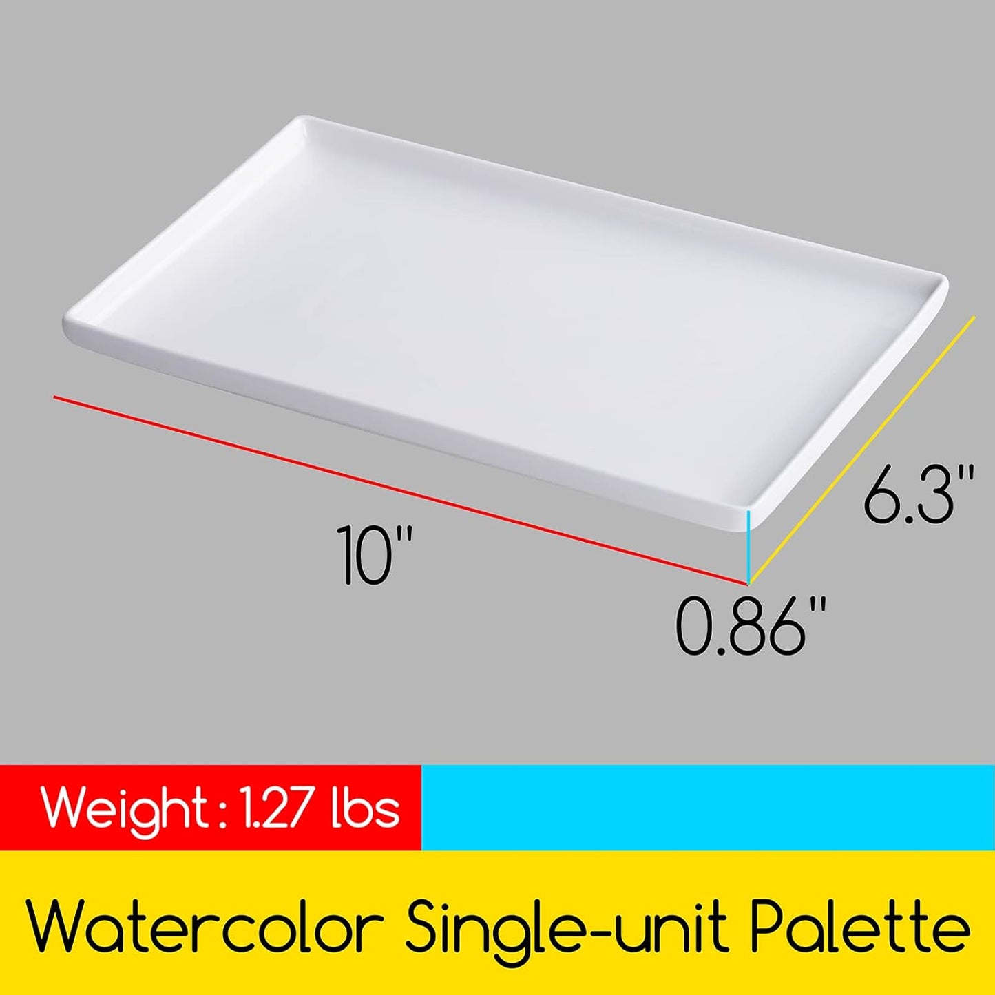 MEEDEN Ceramic Tray Palette, Ceramic Artist Paint Palette, Porcelain Mixing Tray for Watercolor Gouache Painting, Large Mixing Area White Rectangle Palette for Painting Large Artwork