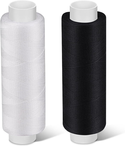 Bupete 2 Rolls White Black Thread for Sewing, 200 Yards Each Roll Sewing Thread, Polyester Threads for Sewing Machine Embroidery Hand Stitching