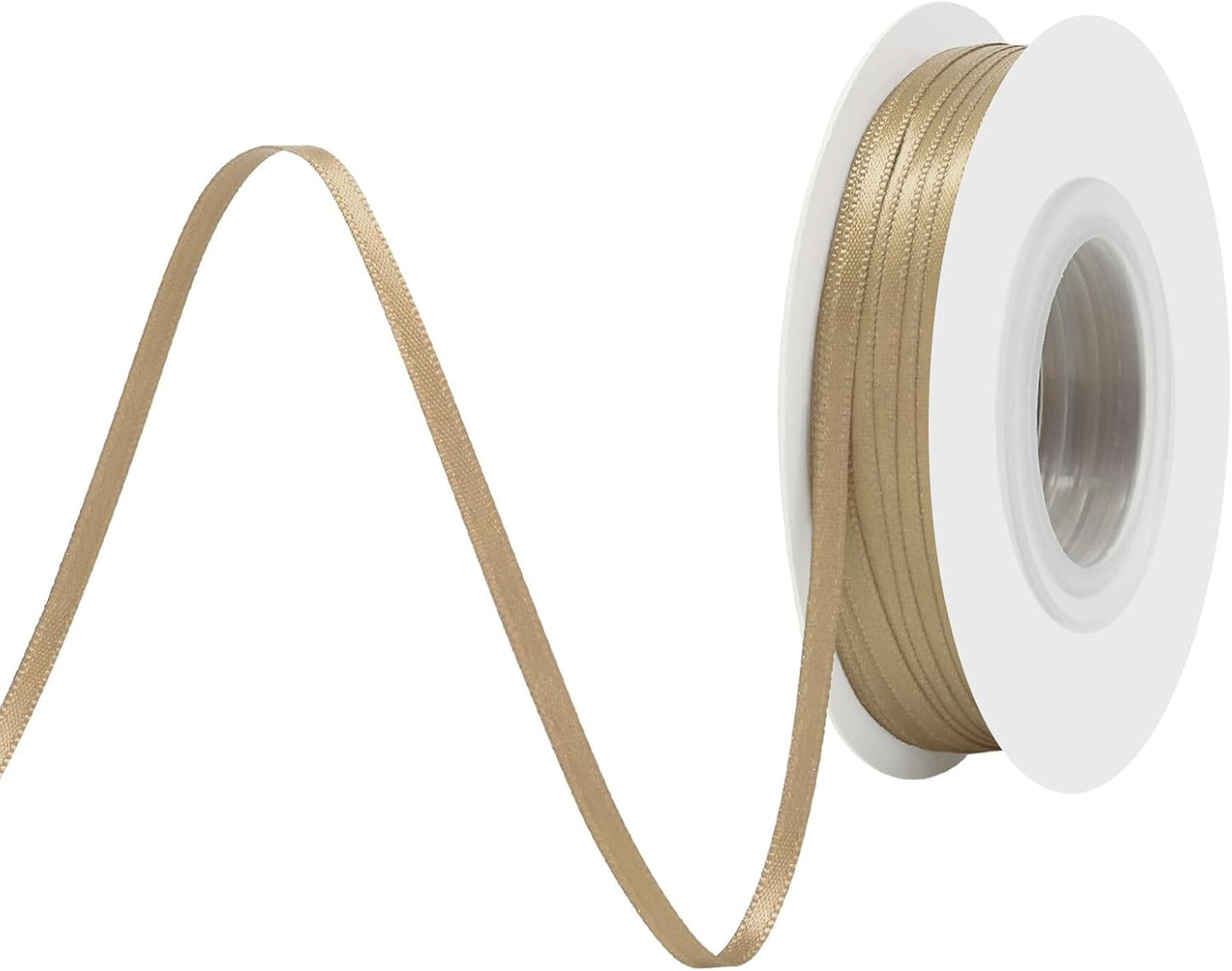 Tan Satin Ribbon 1/8 Inch X 50 Yards Solid Color Double Faced Ribbons Perfect for Crafts Wedding Decor Bow Making Arts Sewing and More