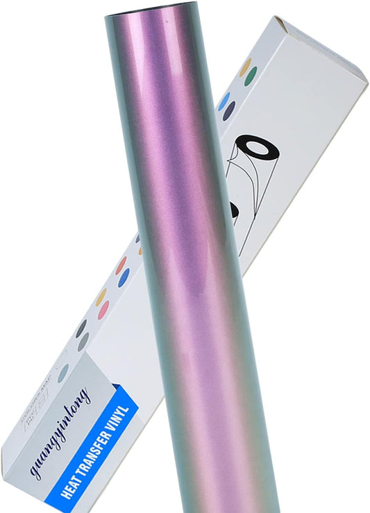 Guangyintong Chameleon HTV Rolls, 12" x 8ft Purple to Green Iron on Vinyl for T-Shirts, Changing Color Heat Transfer Vinyl for All Cutter Machines, Easy to Cut & Weed for DIY Design