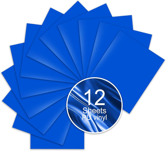 Blue PU Heat Transfer Vinyl, 12 Pcs 12"x10" HTV Sheets – Soft & Stretchable Iron-On Vinyl, Easy to Cut & Weed, Compatible with Cricut & Silhouette – Perfect for 4th of July Shirts & Patriotic Crafts