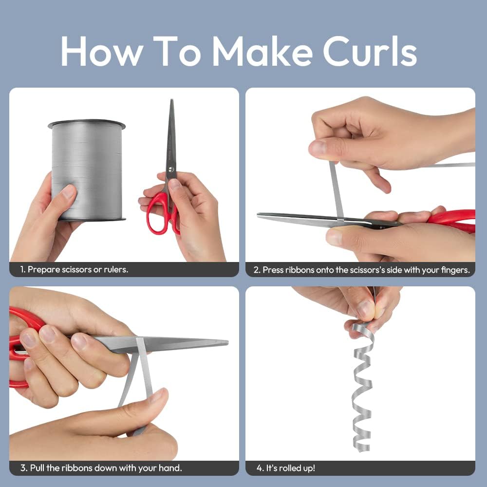 KMER LIFE Premium Silver Curling Ribbon, 1/5" Wide x 500 Yards Christmas Curling Ribbons for Gift Wrapping, Party Decoration, Balloon String, Ribbons for Florist Flower (1 Roll)