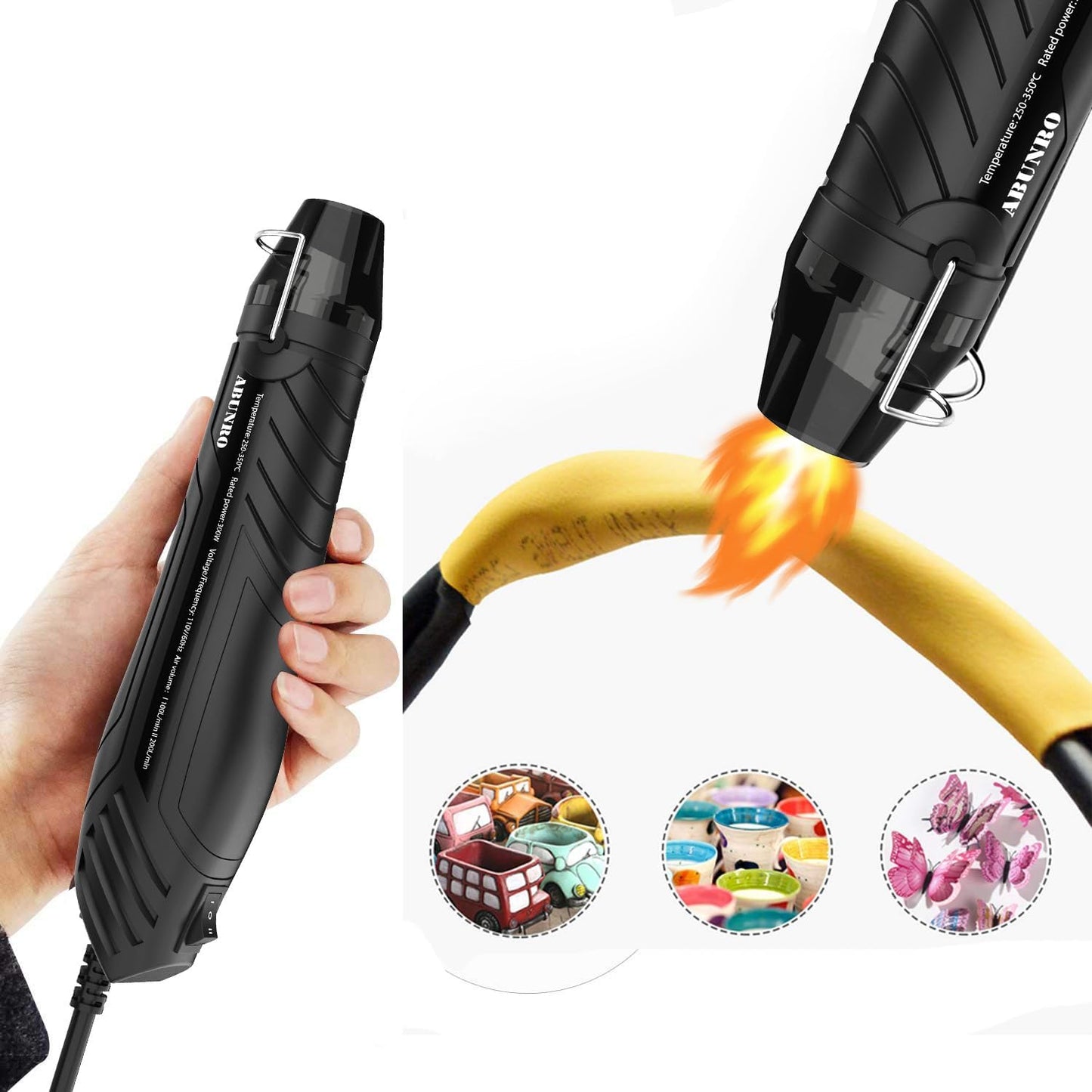 Mini Heat Gun, 300W Dual Temperature Hot Air Gun (110V) with 6.6ft Long Cable & Reflector Nozzle - Ideal for Epoxy Resin Crafts, Shrink Wrapping, Embossing & Vinyl Wrap (2-Temp Settings MF300)