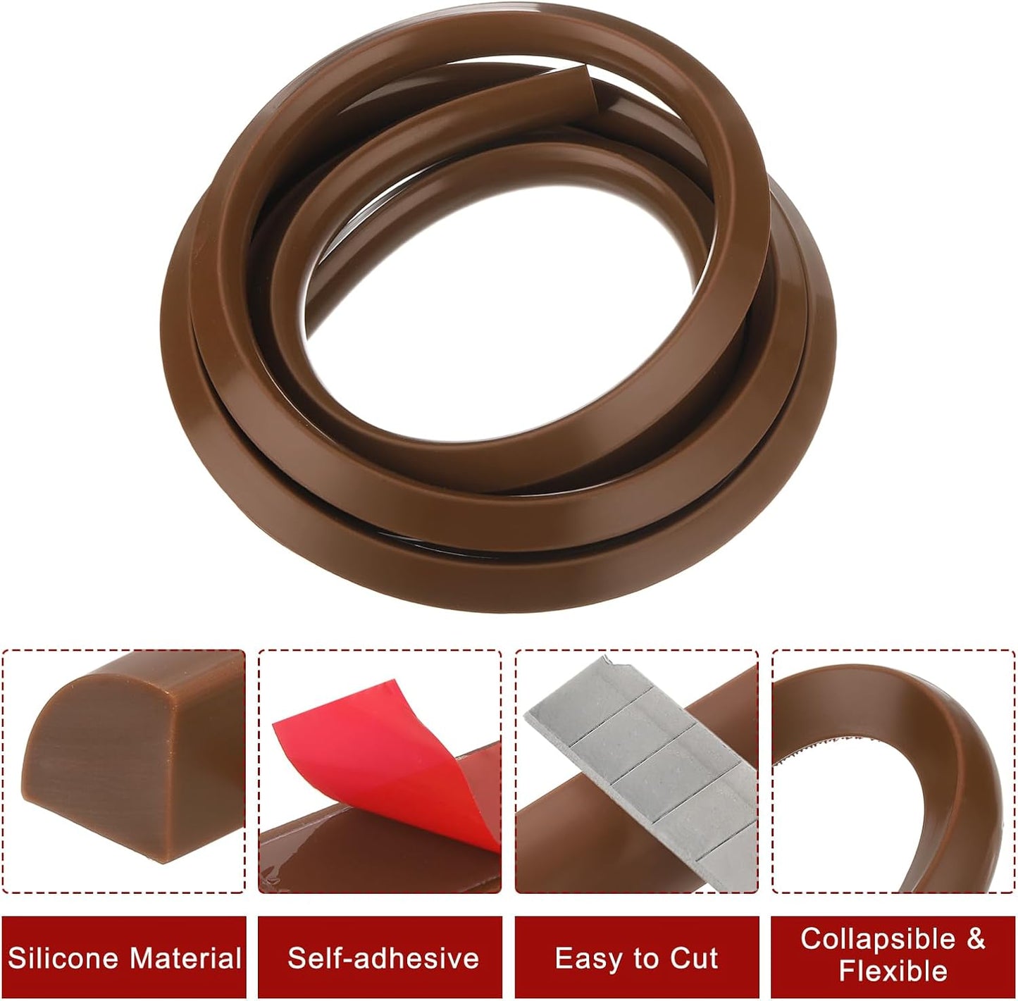 uxcell Flexible Molding Trim, 118 Inch Flexible Quarter Round Molding Silicone Peel and Stick Trim Self Adhesive Shower Water Barrier for Corner Decor Bathroom Kitchen, Brown