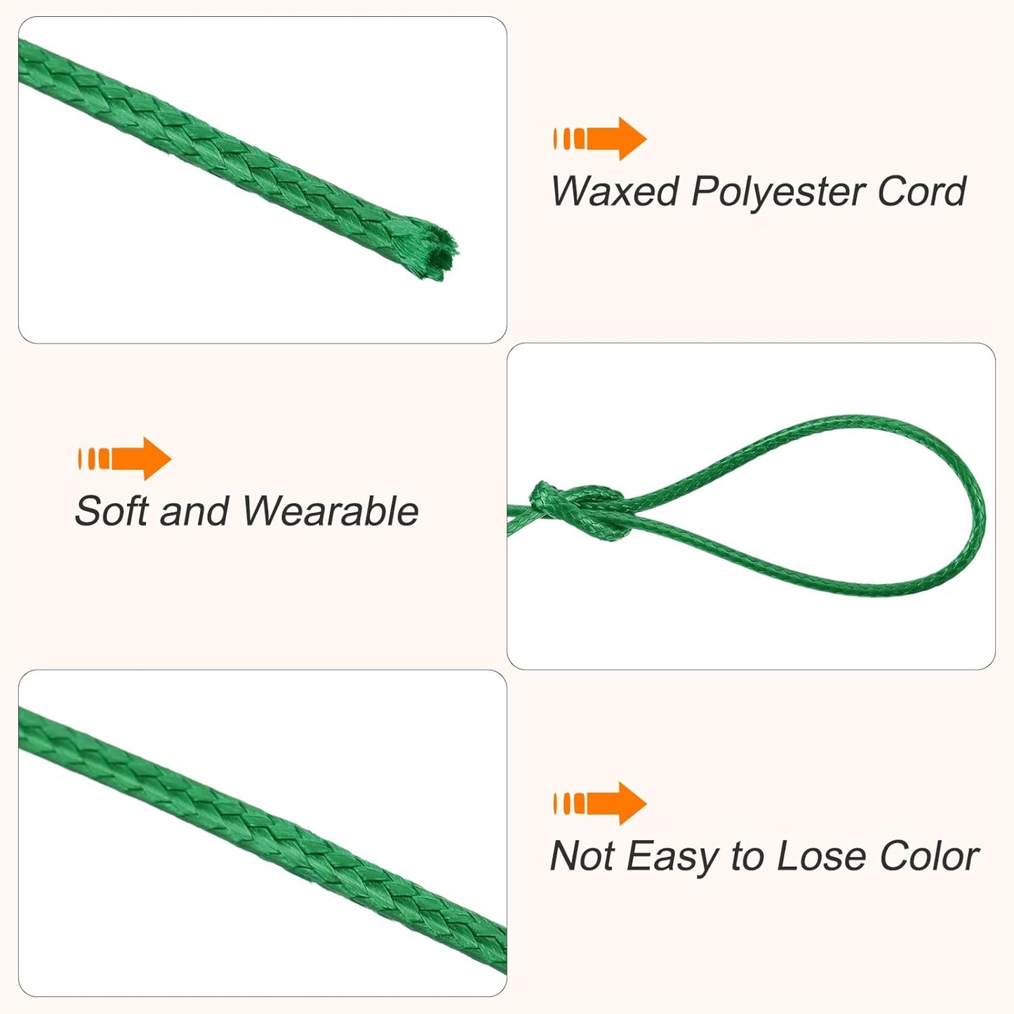 MECCANIXITY Waxed Cord 1.5mm Waxed Polyester Cord 175 Yard Wax String for Bracelet Making,Necklaces, Beading,Jewelry Making and DIY Crafts(Dark Green)