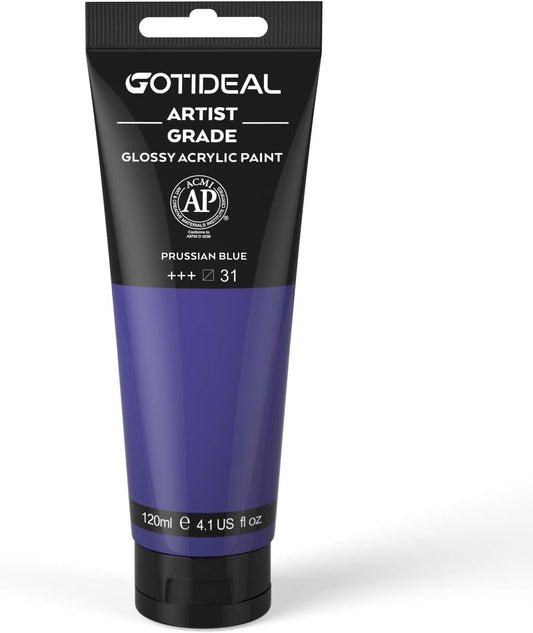 GOTIDEAL Acrylic Paint Prussian Blue Tubes(120ml, 4.1 oz) Non Toxic Non Fading,Rich Pigments for Painters, Adults & Kids, Ideal for Canvas Wood Clay Fabric Ceramic Craft Supplies (Prussian Blue)