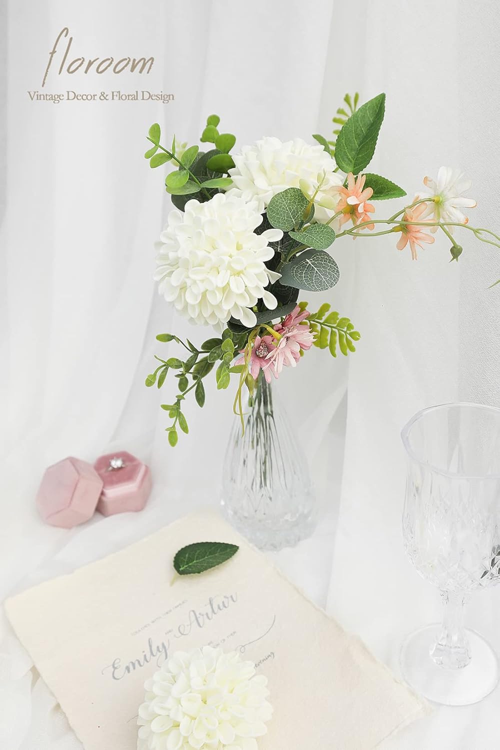 Floroom Artificial Dahlia Flowers 25pcs Real Looking Ivory Foam Fake Roses with Stems for DIY Wedding Bouquets White Bridal Shower Centerpieces Floral Arrangements Party Tables Home Decoration