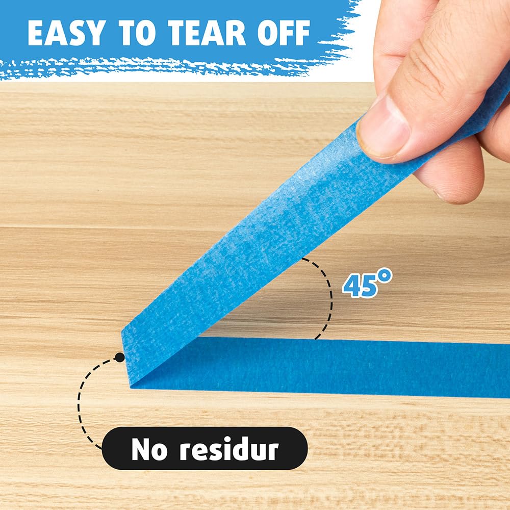 Blue Painters Tape 4 Rolls: Masking Tape 1 Inch Wide x 55 Yards - Painter's Tape Blue Masking Tape for Walls Painting Packing, Wood, Floors, DIY, Total 220 Yards