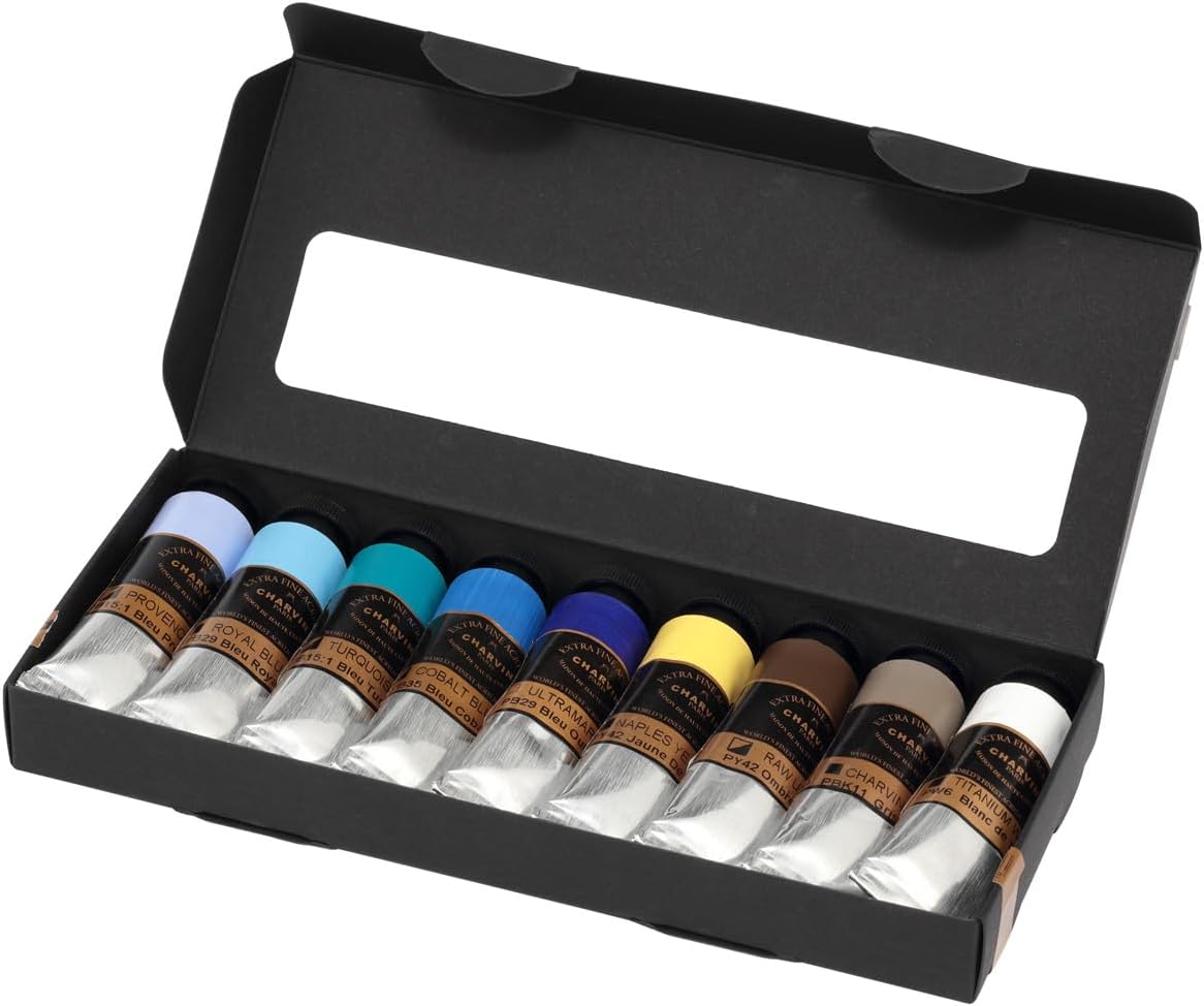 Charvin Extra Fine Professional Acrylic Paint Set for Artists, Sea Landscape - Bonjour Set of 9, 20 ml Tubes, Triple-Milled, Lightfast Pigments, Artist Acrylic Paints in Nature-Inspired Hues